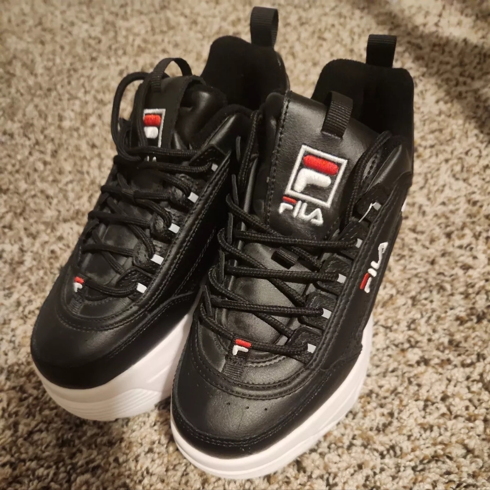 FILA Disruptor II 2 Wedge Womens size 6 Platform Shoe Sneaker Chunky Retro Black